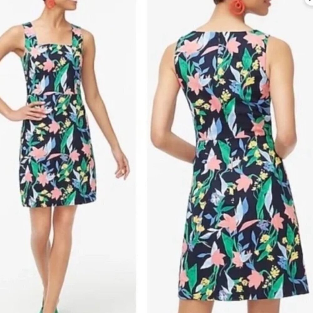 J. Crew SZ 10 Floral Basket Weave Square Neck Dress Career Dressy or Casual - Picture 2 of 10